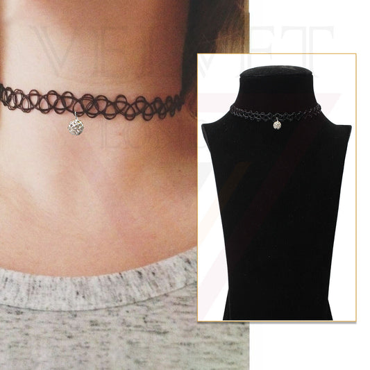Retro Style Tattoo Necklace Diamond Pearl Black Stretch Elastic Choker Jewelry