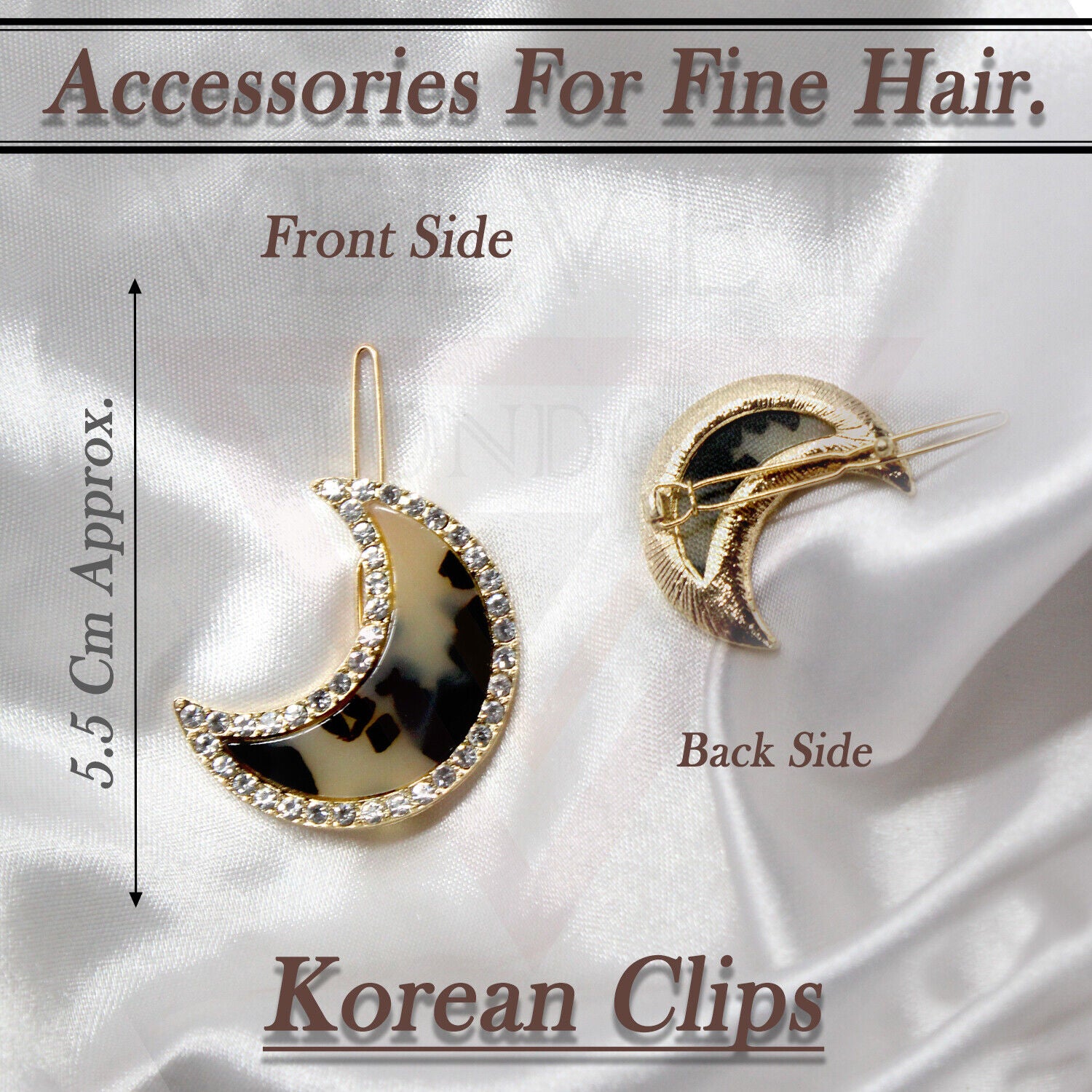 Marble Half Moon Shape Hair Clip Dimond Crystal Hair Slide Clip Golden Grip Pin 