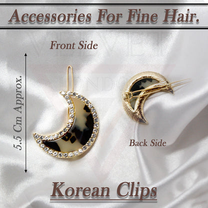 Marble Half Moon Shape Hair Clip Dimond Crystal Hair Slide Clip Golden Grip Pin 