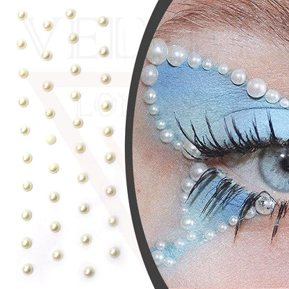 White Pearl Bindi Forehead Round Nail Stickers Eyes Temporary Tattoos Tikka
