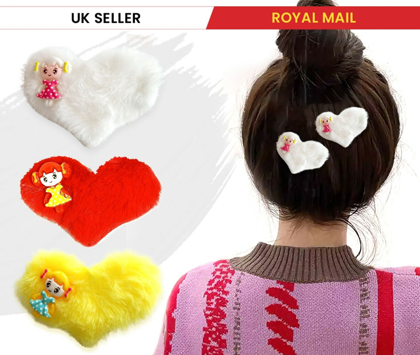 Heart Hair Clips Pom Pom Fur Furry Alligator Snap Barrette Hairpin For Girls