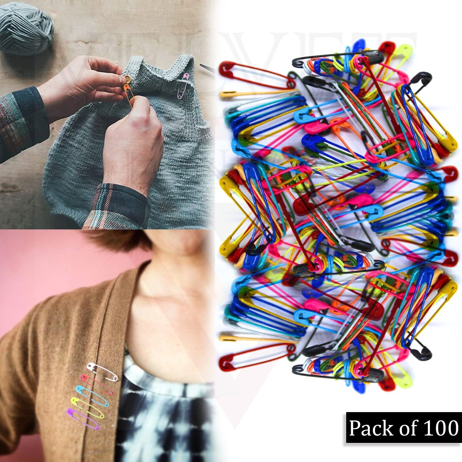 100 Pcs Safety Pins Multi-Color Craft Sewing Nickel Metal Plated For Cloth 4 CM