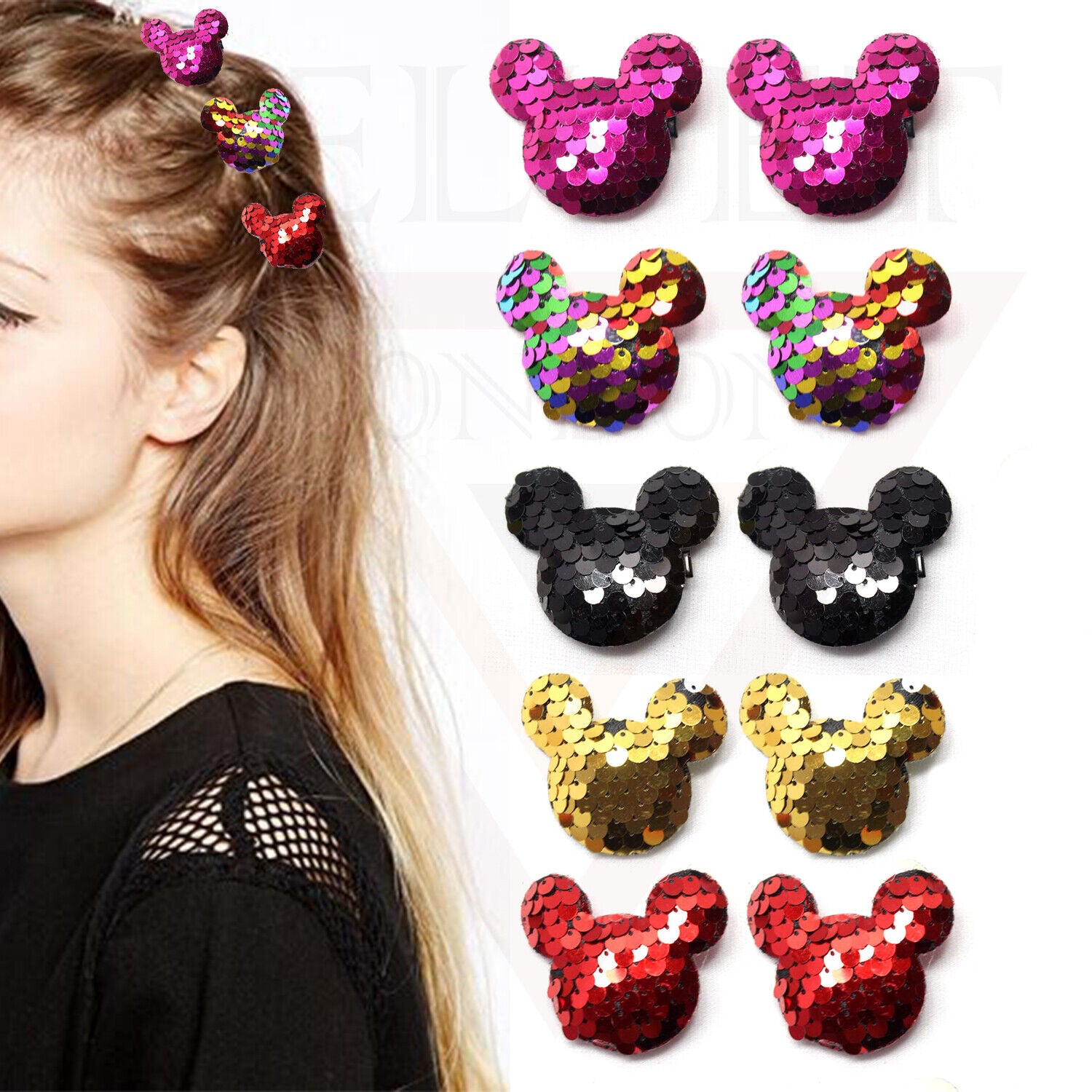 Micky Shaped Cute Hair Clips Metal Babies Snap Barrettes Sparkly Hairpin Sliders