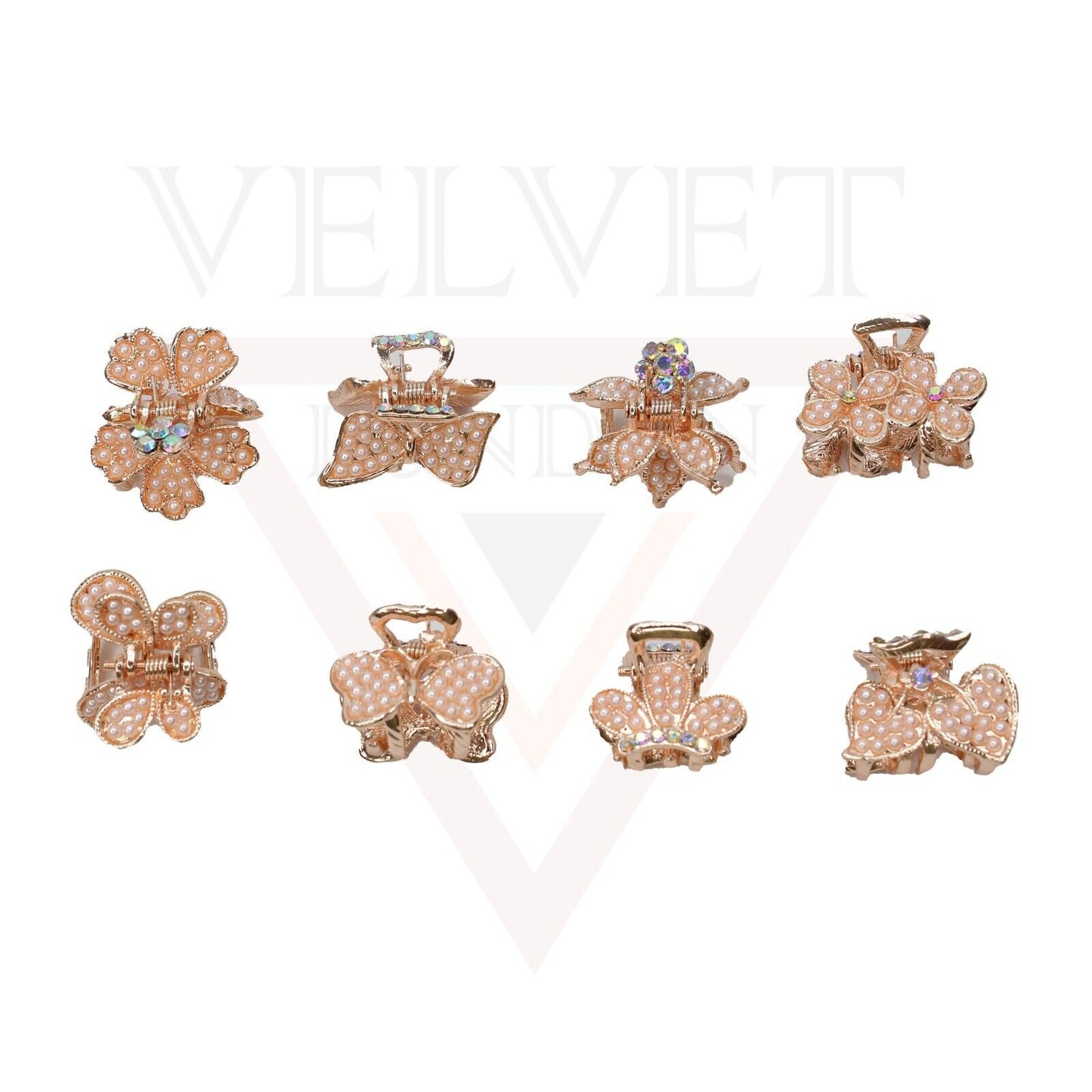 8x Mini Hair Claw Metal Diamond Pearl Non-Slip Claw Hair Clips Butterfly Clamp