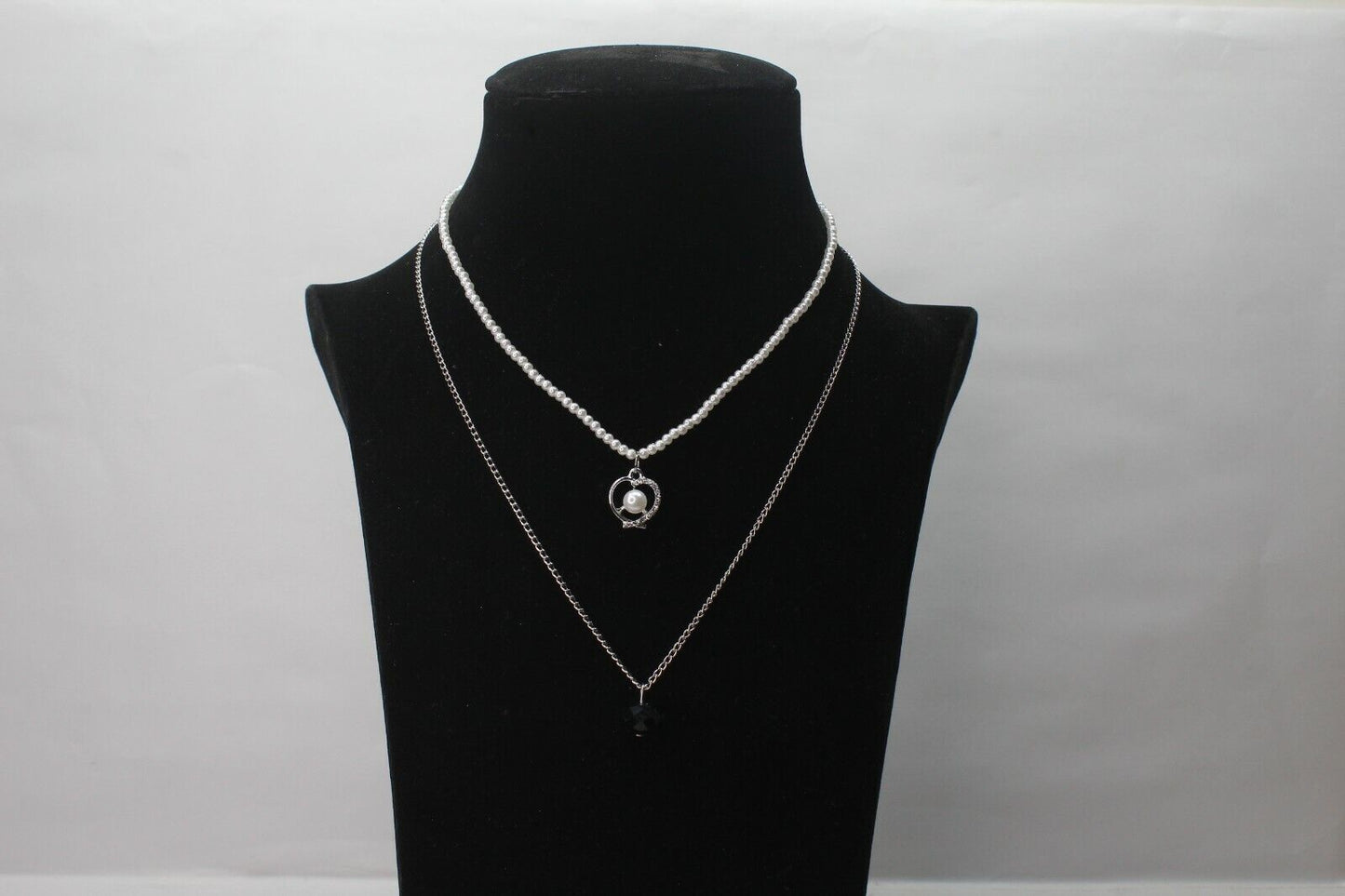 Chain Necklace 2 Layers Silver Chain Choker White Beads Pearl Jewelry Necklace