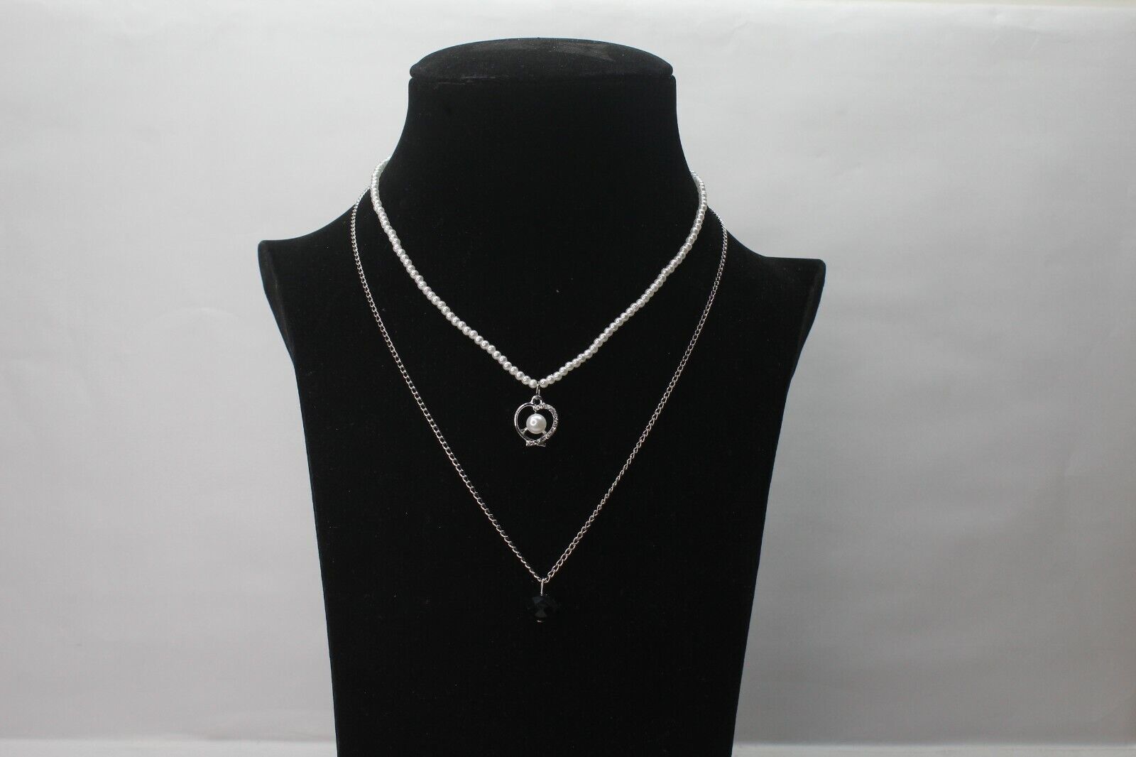 Chain Necklace 2 Layers Silver Chain Choker White Beads Pearl Jewelry Necklace