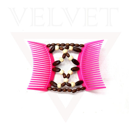 Wooden Beads Magic Hair Combs Clips Elastic Stretchy Double Hair Styling Clips