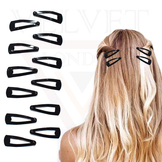 12x Glossy Black Tic Tak Bobby Bendies Hair Grips Slides Sleepies Snap Clips Pin