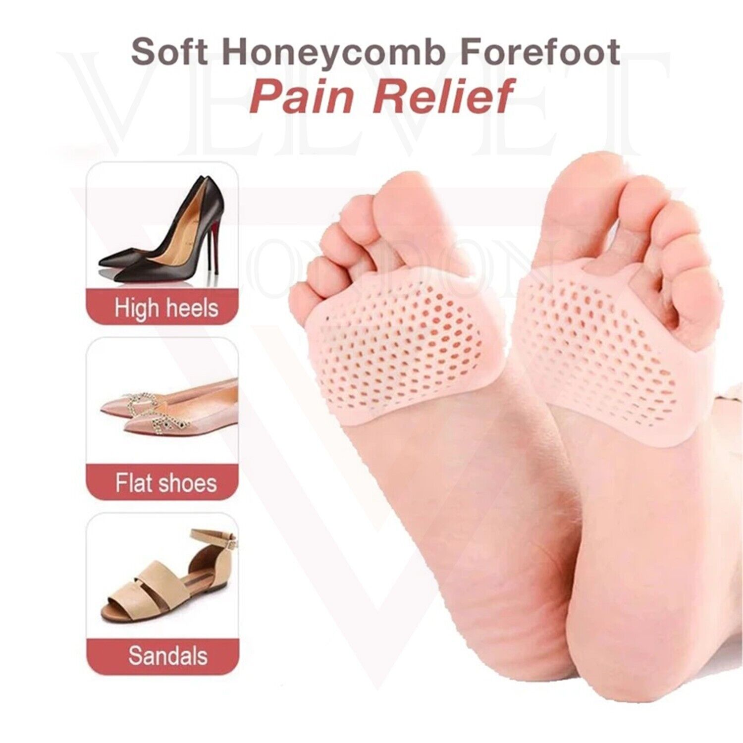 3x Gel Ball Of Foot Cushion Pads Insoles Pain Relief Forefoot Metatarsal Support