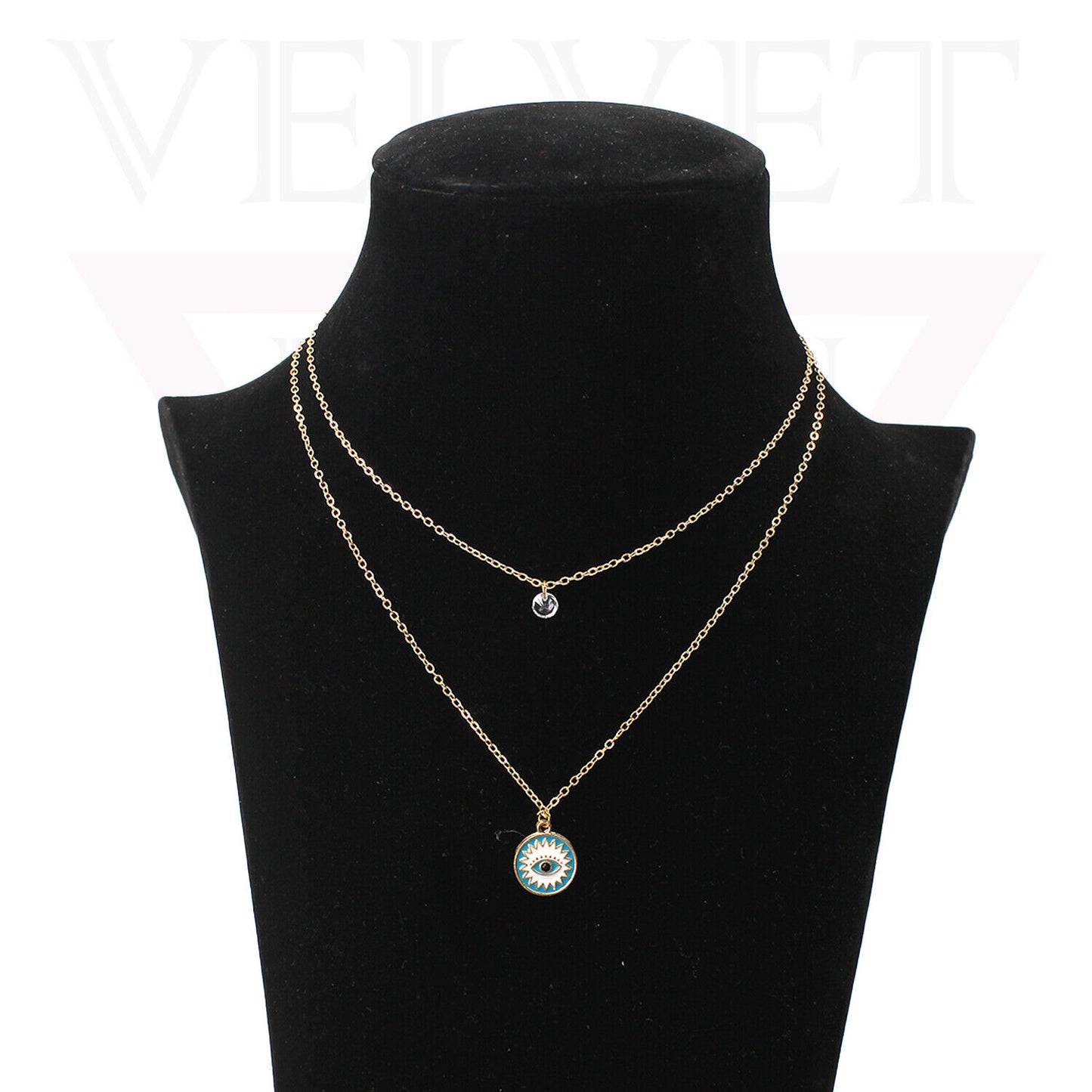 Trendy Golden Multi Layer Chain Necklace Oxidised Evil Eye Pendant Beachwear