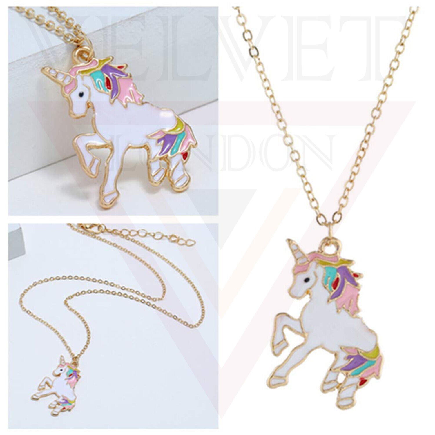 Unicorn Pendant Necklace Small Colour Golden Chain Vintage Delicate Choker