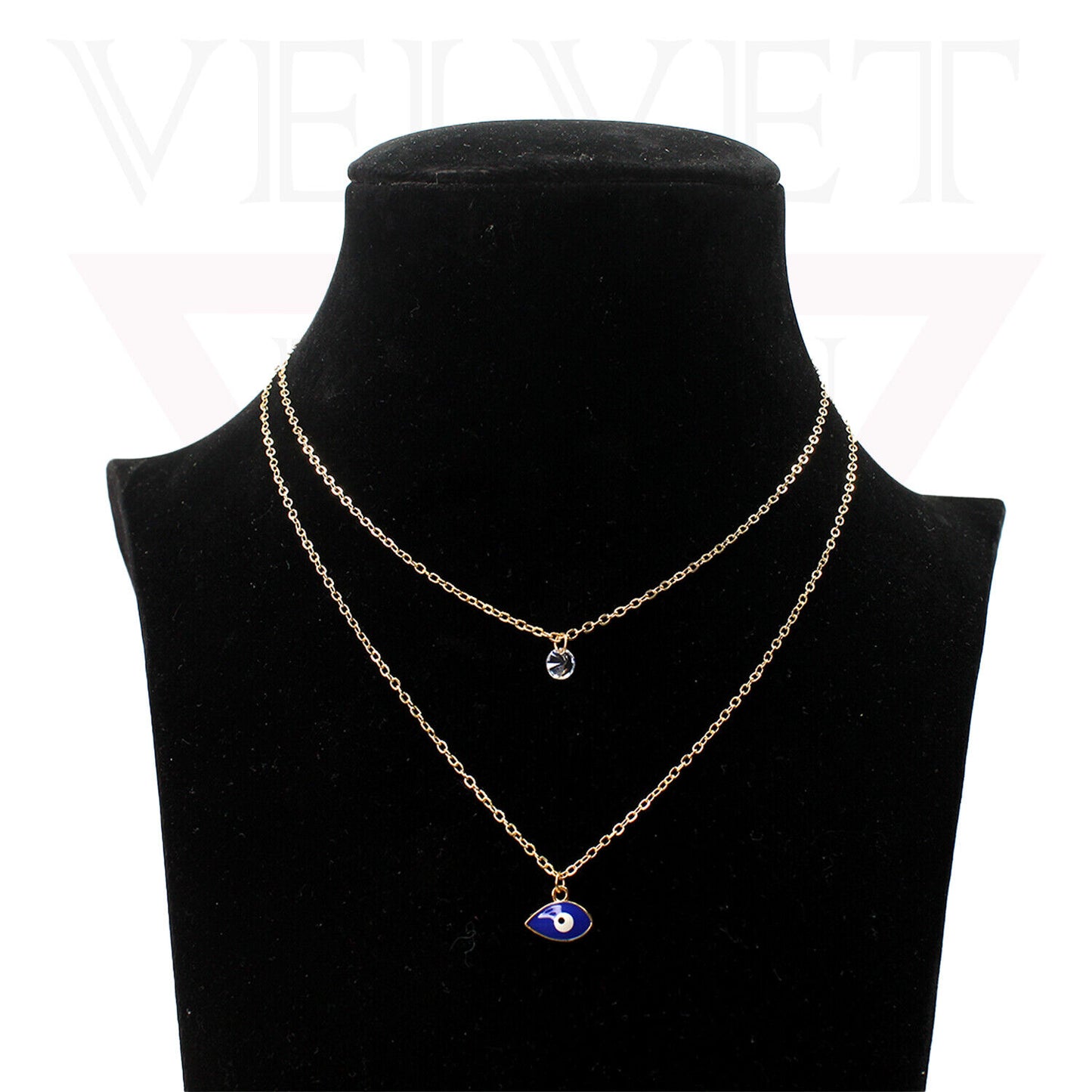 Trendy Golden Multi Layer Chain Necklace Oxidised Evil Eye Pendant Beachwear
