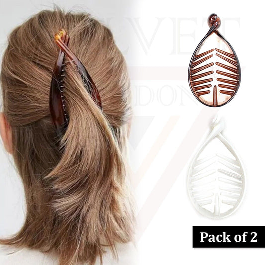 2x Brown White Banana Clip Twist Hair Claw Fish Comb Clamp Ponytail Holder Grip