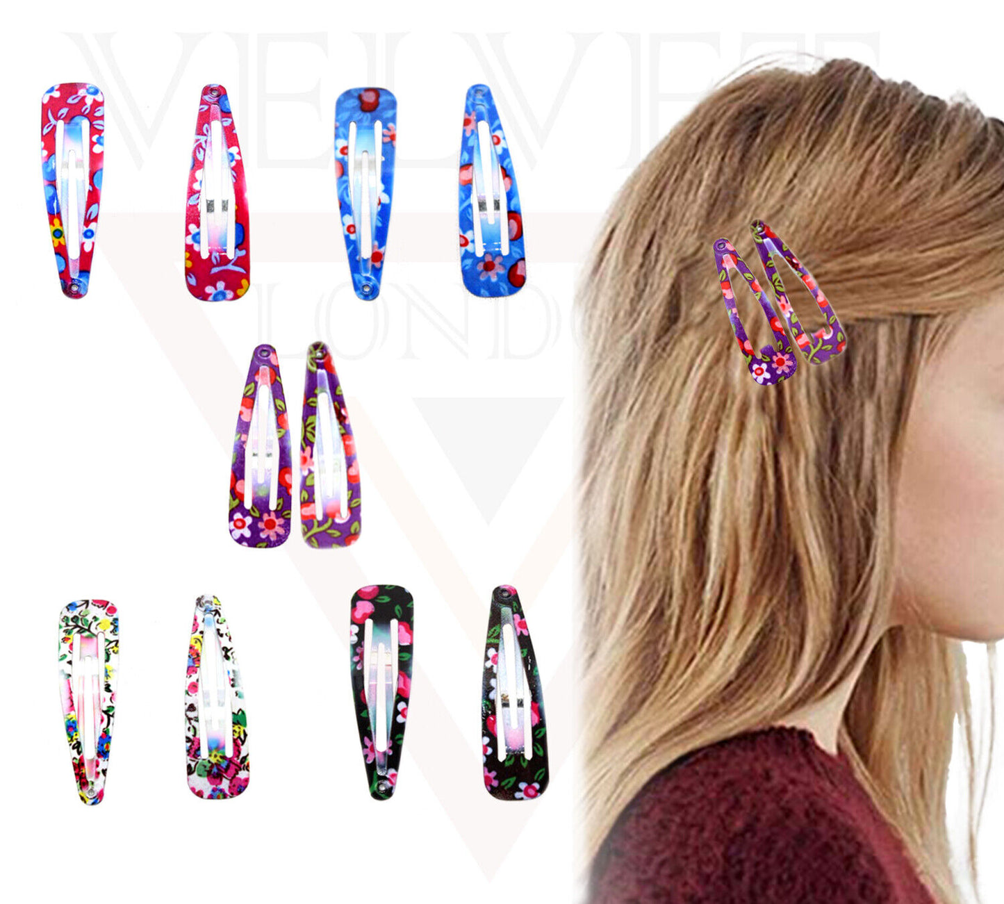 10x Flower Print Clip Metal Snap Clips Non Slip Grips Bobby Pins Hair Slide 