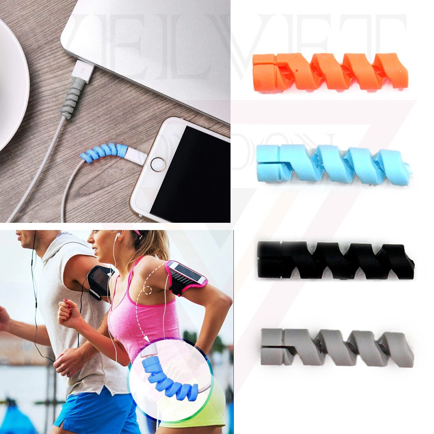 4Pcs Charger Cable Saver Protectors Silicone Cord Flexible Spiral Cable Protect