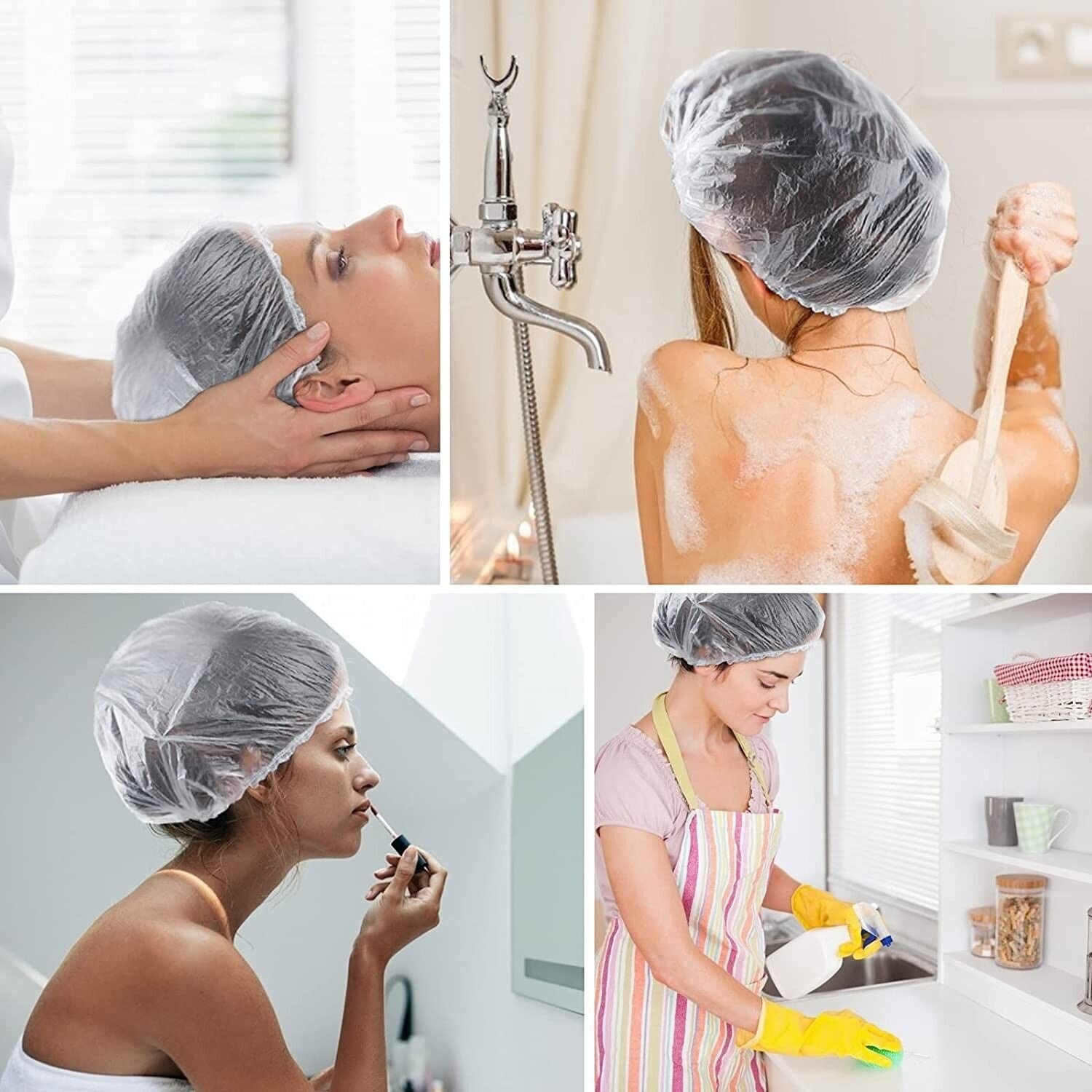Disposable Shower Caps Bath Caps Large Thick Clear Waterproof Hair Solon 50Pcs
