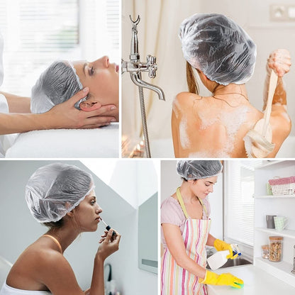 Disposable Shower Caps Bath Caps Large Thick Clear Waterproof Hair Solon 50Pcs
