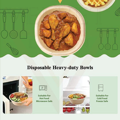 Disposable Bagasse Bowls Soup Salad Dessert Bowl Sturdy Paper Bowls for Hot Food