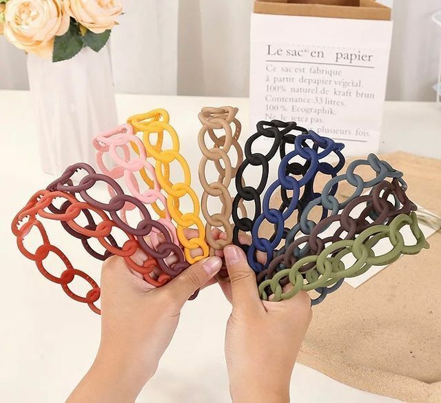 Hair Band Oval Chain Link Headband Grip Teeth Plastic Dark Colour Hair Hoop