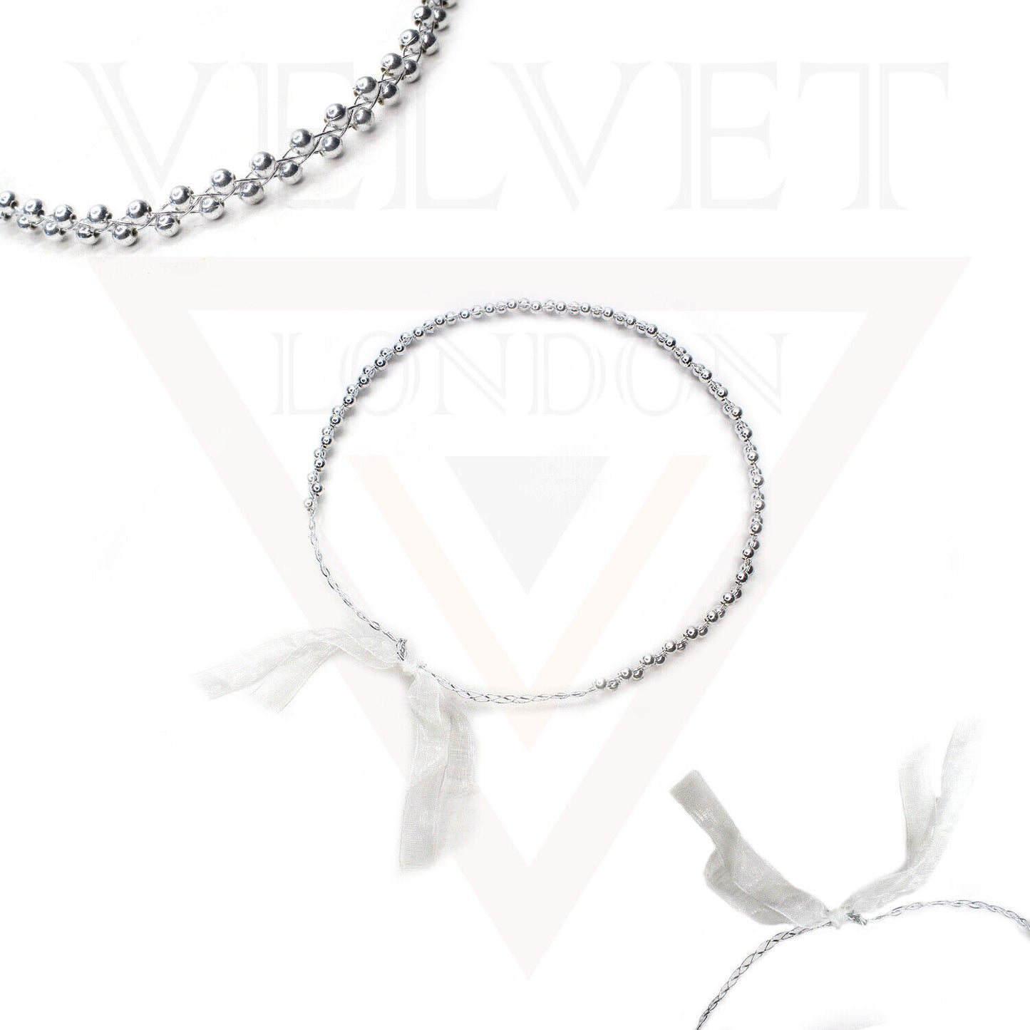 Tiara Crown Headbands Twin Small Pearl With Wire Hair Band Ribbon Party Wedding