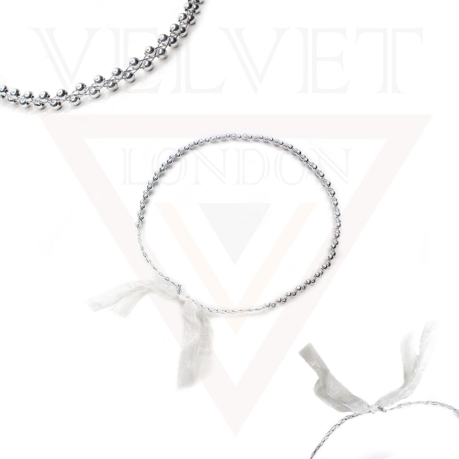 Tiara Crown Headbands Twin Small Pearl With Wire Hair Band Ribbon Party Wedding