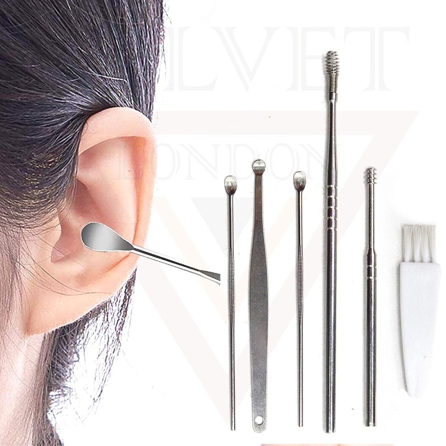 Professional Earplugs and Wax Tool Set, with an Ear Pick Storage Bucket 6pcs
