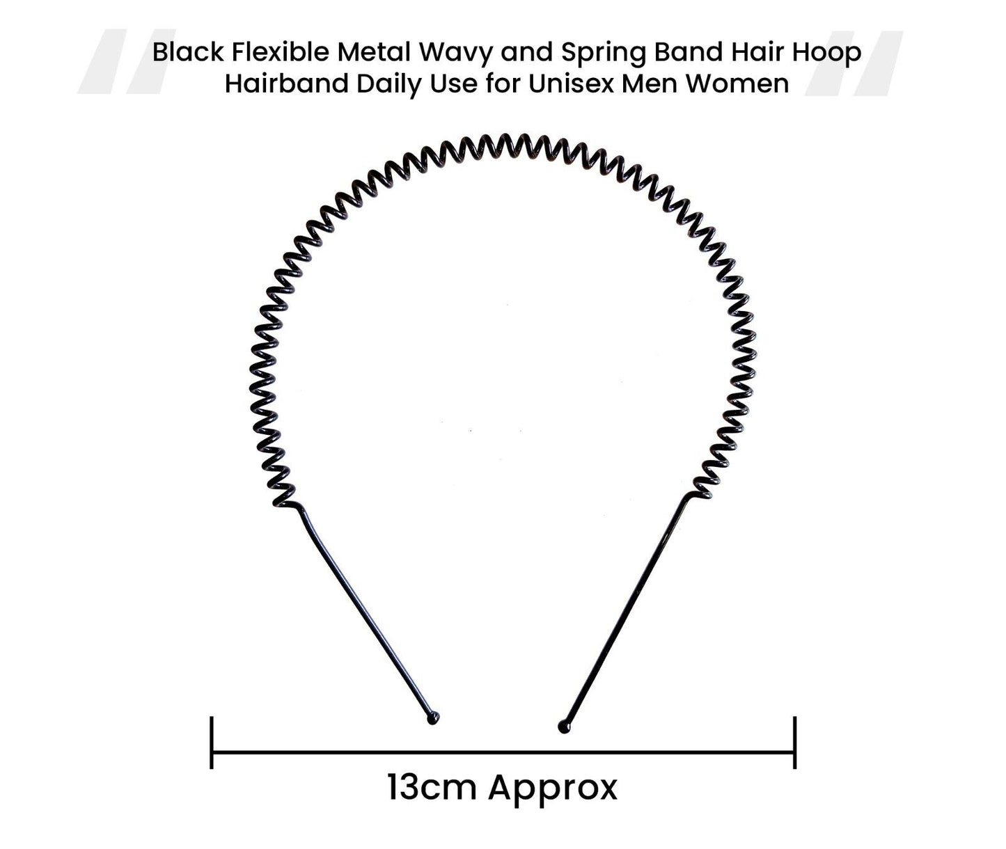 3 Black Wavy Metal Hair Band Spring Hair Hoop Unisex Black Headband Flexible UK