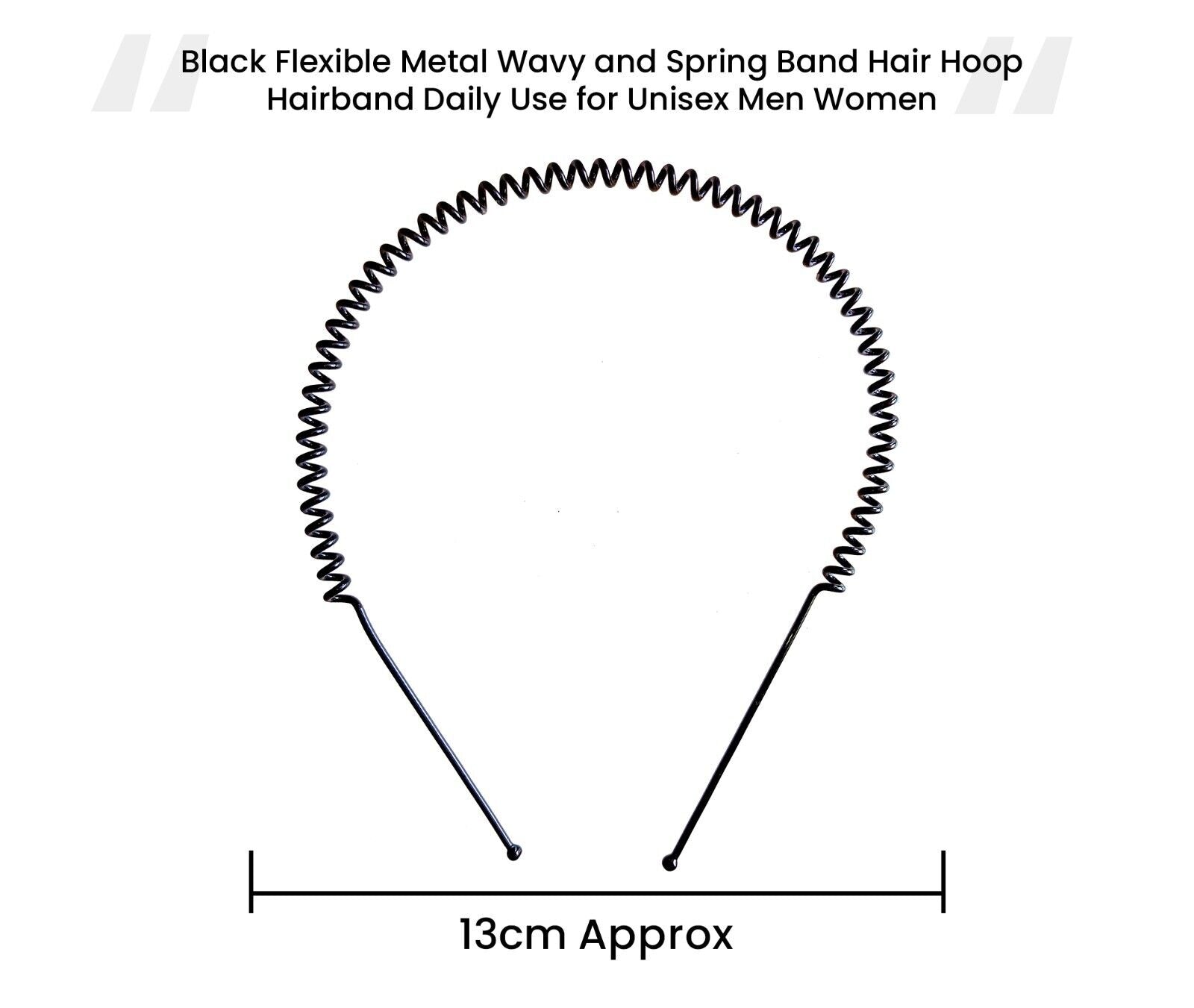 3 Black Wavy Metal Hair Band Spring Hair Hoop Unisex Black Headband Flexible UK