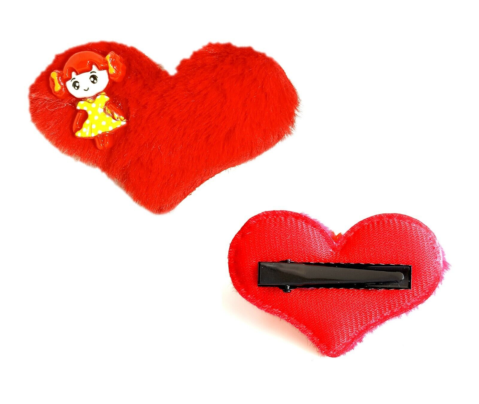 Heart Hair Clips Pom Pom Fur Furry Alligator Snap Barrette Hairpin For Girls