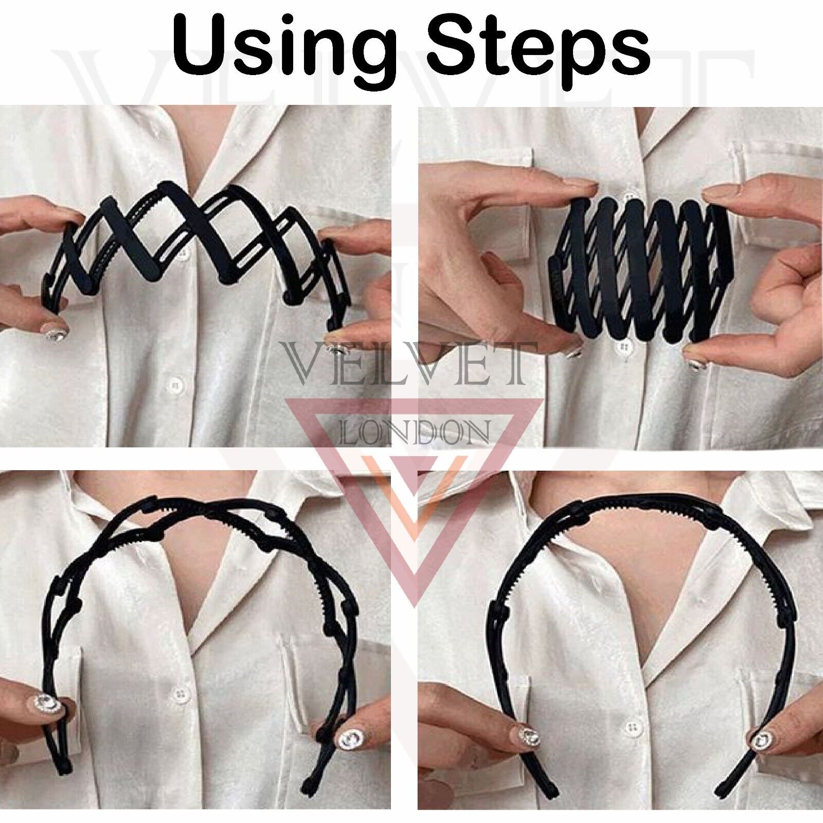 3x Pocket Hair Band Retractable Non-Slip Headband Teeth Comb Folding Hair Hoop