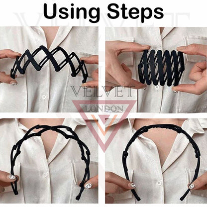 3x Pocket Hair Band Retractable Non-Slip Headband Teeth Comb Folding Hair Hoop