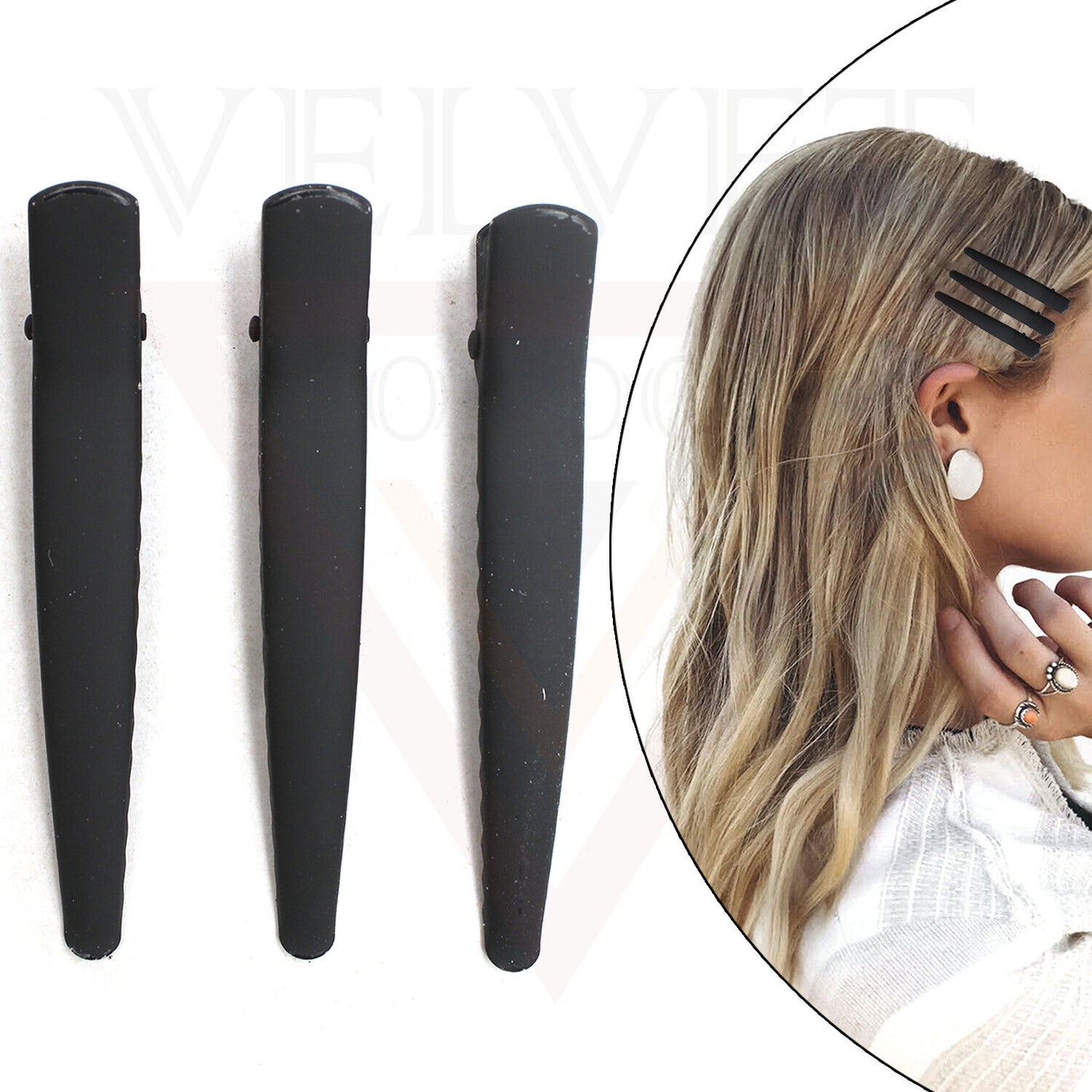 3x Black Matte Hair Clips Metal Hairdressing Styling Salon Hair Crocodile Slide