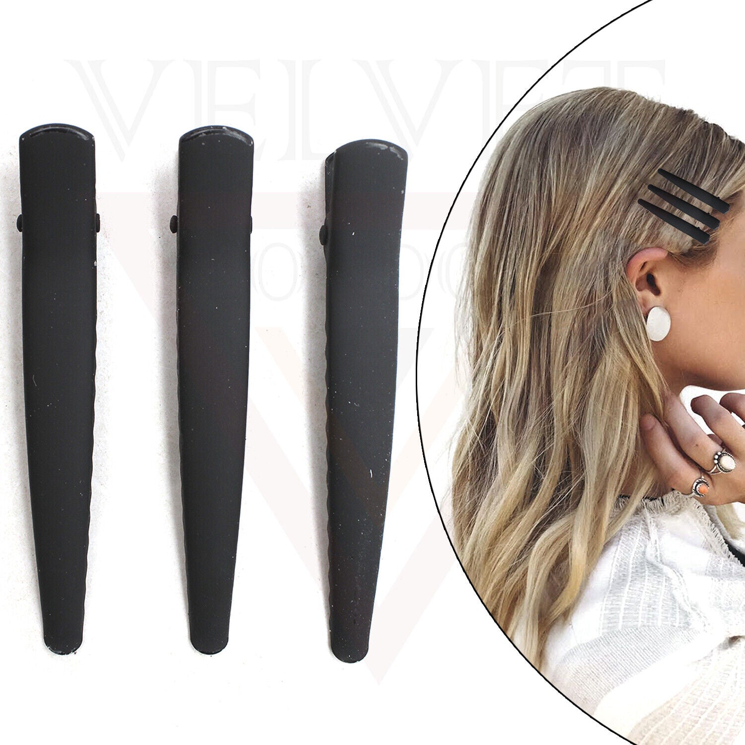 3x Black Matte Hair Clips Metal Hairdressing Styling Salon Hair Crocodile Slide