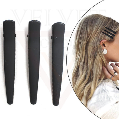 3x Black Matte Hair Clips Metal Hairdressing Styling Salon Hair Crocodile Slide