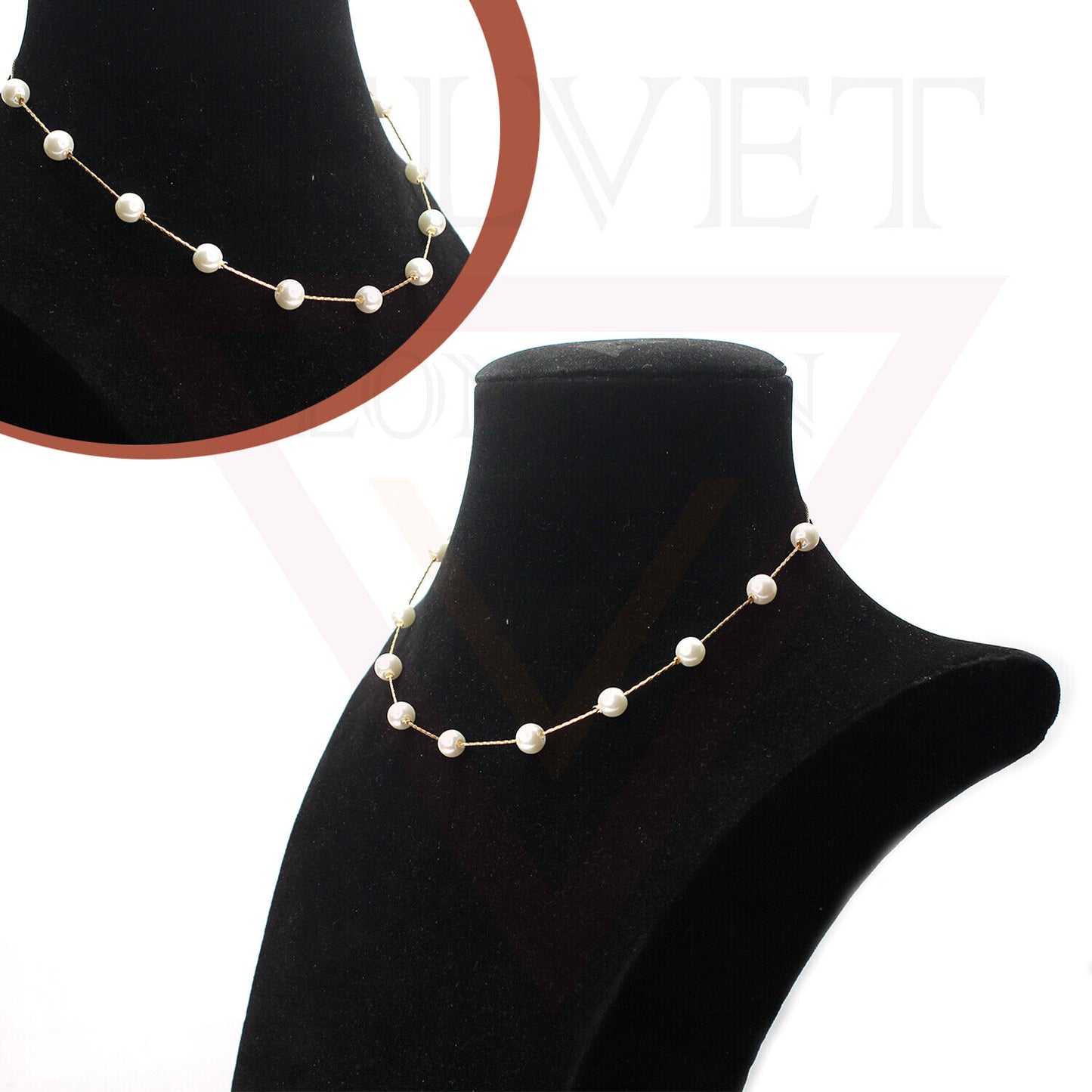 Pearl Necklace Golden Chain Choker Vintage Wedding Bridal Jewelry Gift For Her