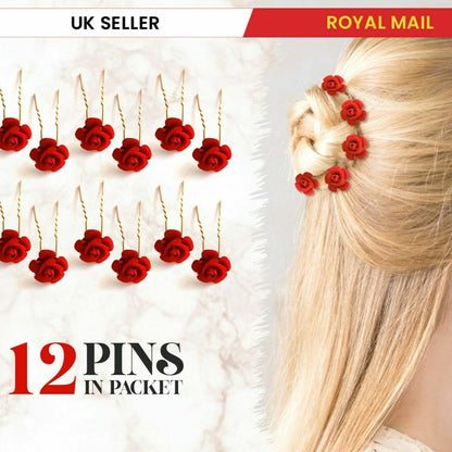 12x Bridal Hair Pins Rose U Pins Flower Hair Clips Brooch Wedding Bridesmaid