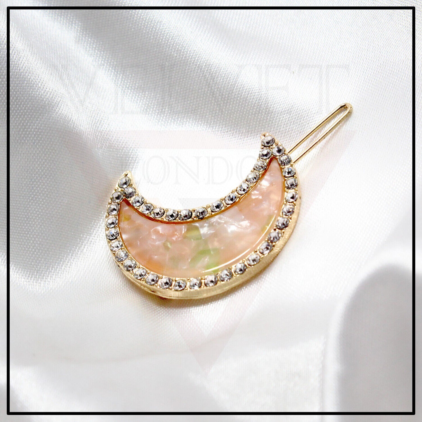 Marble Half Moon Shape Hair Clip Dimond Crystal Hair Slide Clip Golden Grip Pin 