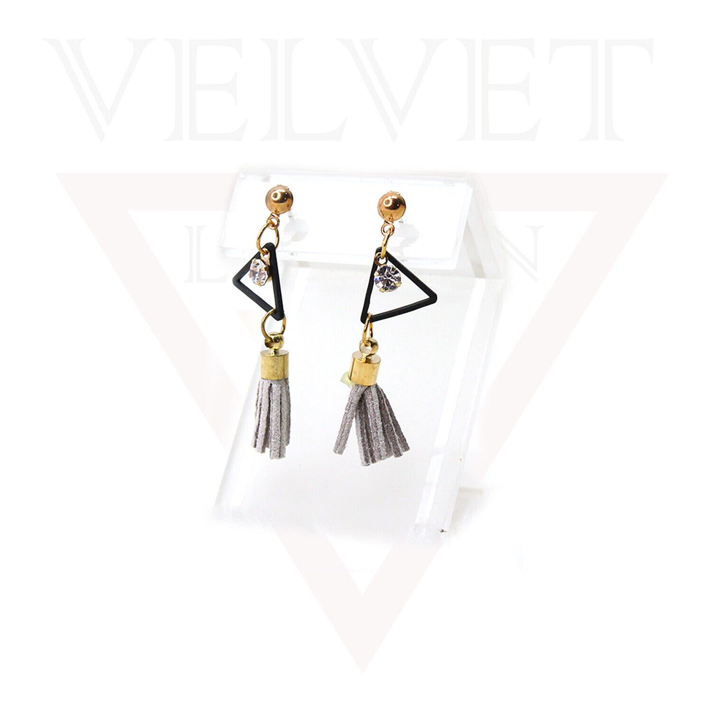 Stud Earrings Triangle Shape Rhinestone Long Tassel Hook Dangle Drop Earrings