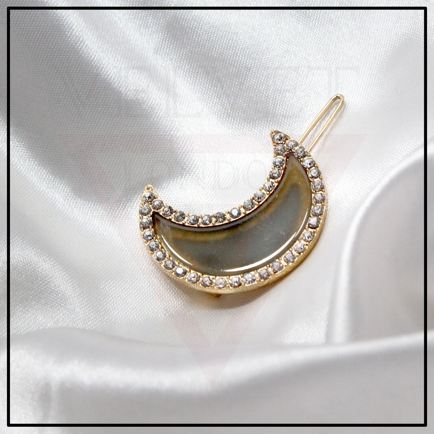 Marble Half Moon Shape Hair Clip Dimond Crystal Hair Slide Clip Golden Grip Pin 