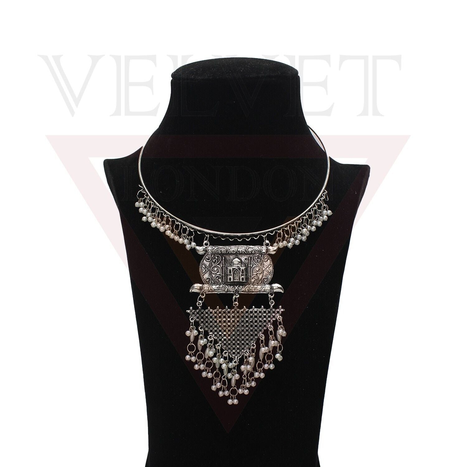 Antique Silver Oxidized Necklace Earrings Traditional Set Boho Hasli Choker