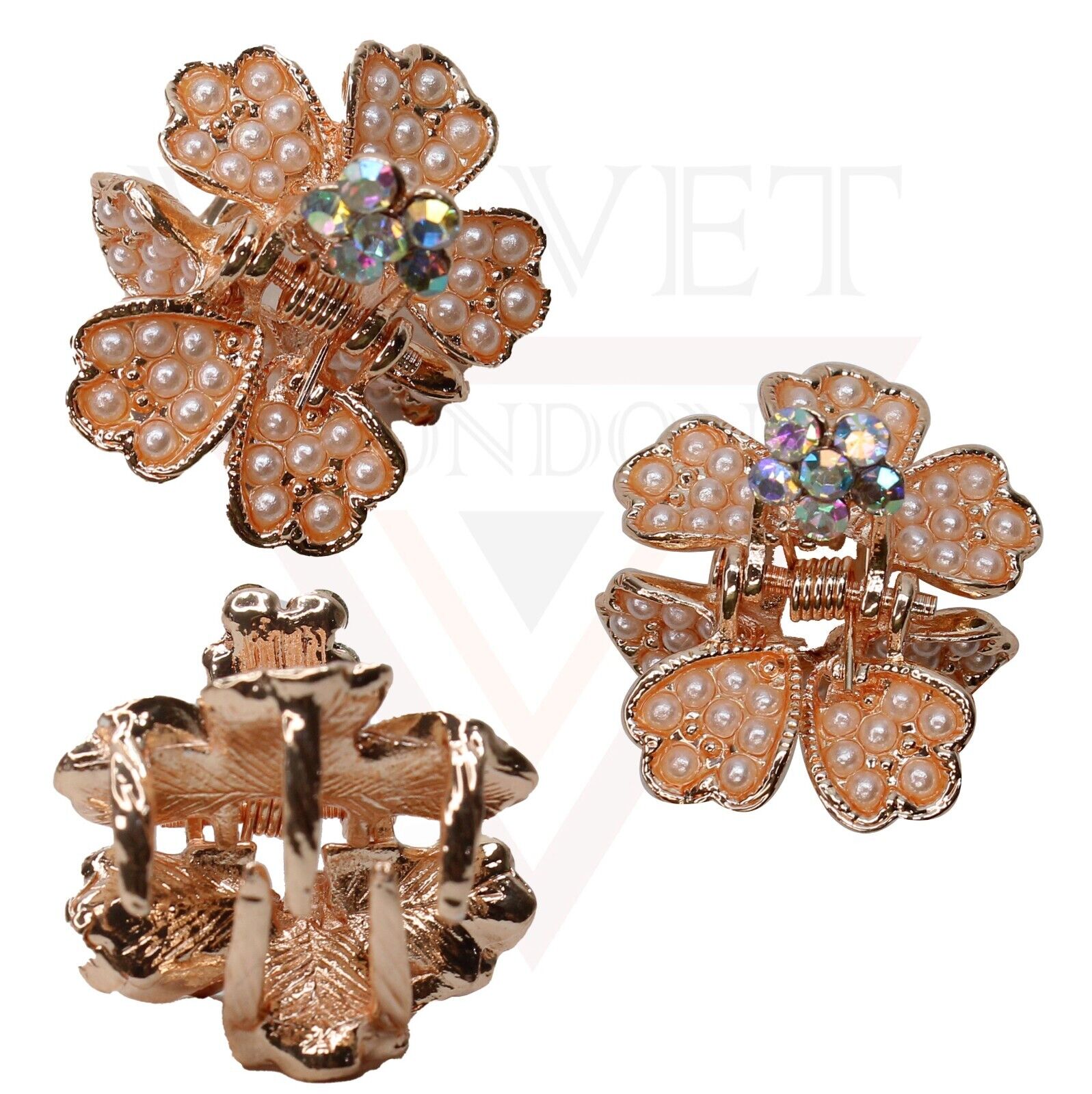 8x Mini Hair Claw Metal Diamond Pearl Non-Slip Claw Hair Clips Butterfly Clamp