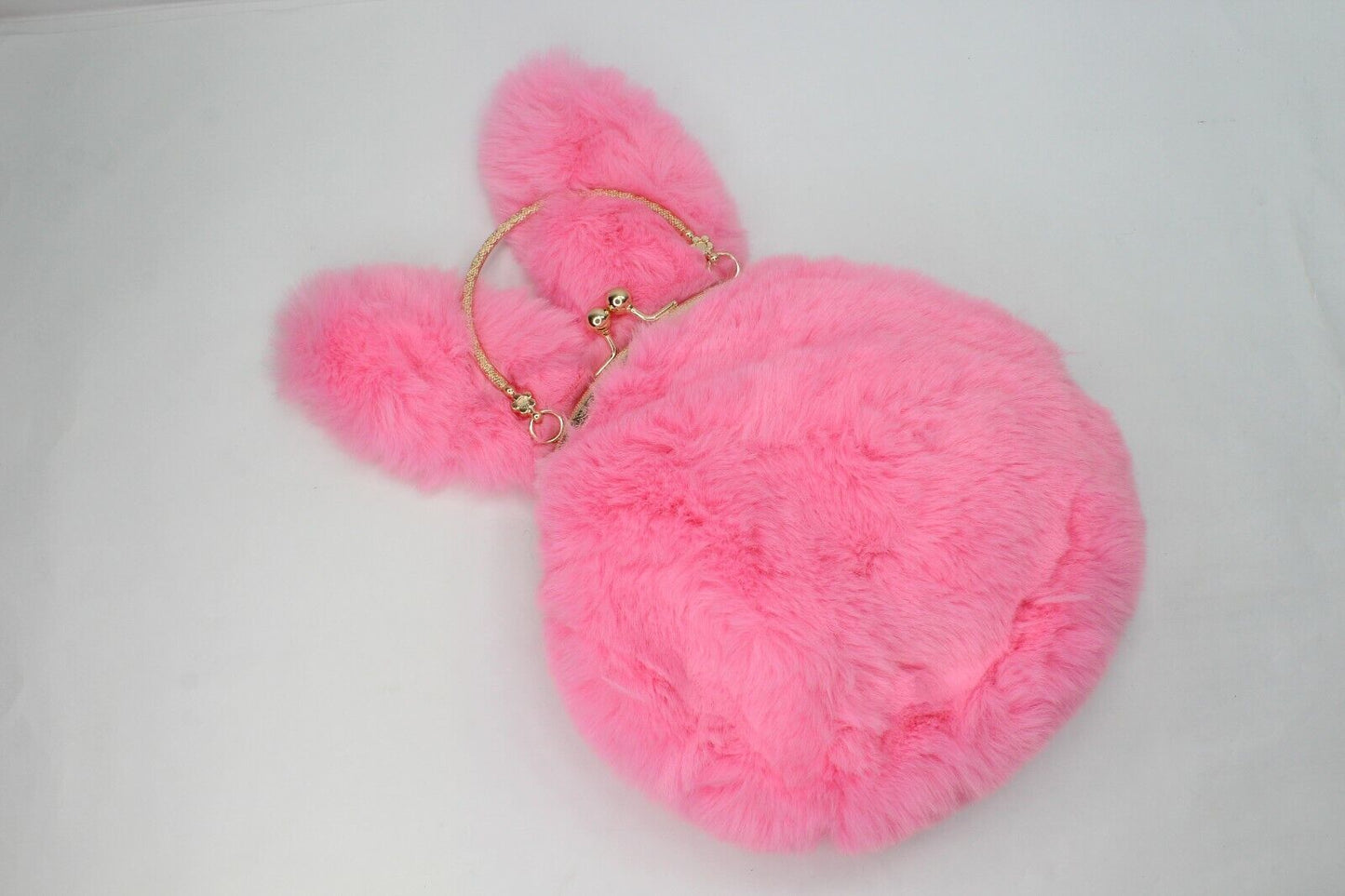 Purse Shoulder Bag Fur Rabbit Ear Long Gold Metal Chain Clutch Plush Side Bag