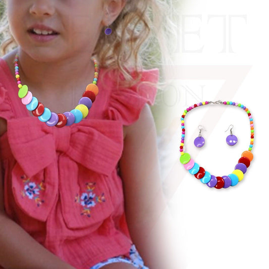 Beads Necklace Baby Multi-Colour Round Drop Earrings Elastic Charm Jewellery Set
