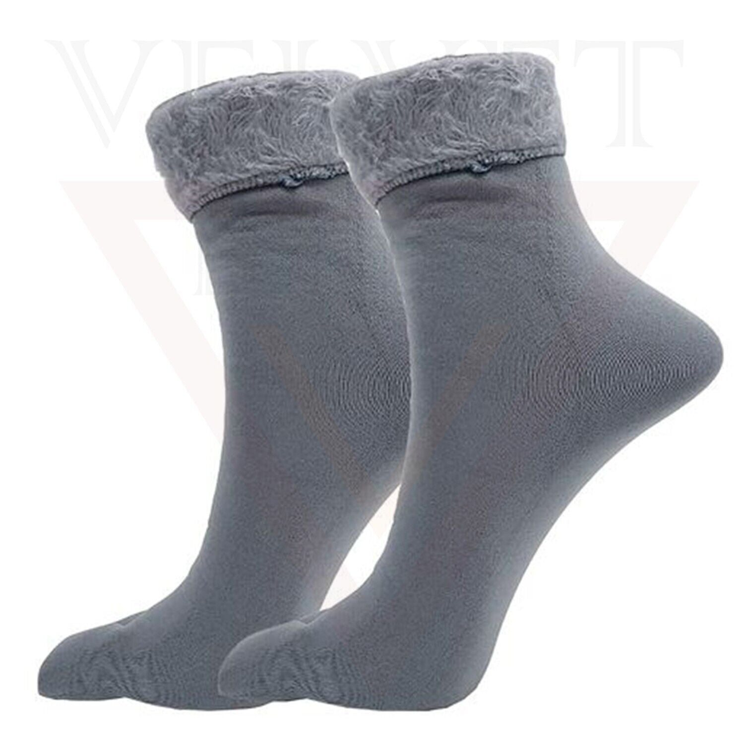 Grey Velvet Nylon Soft Socks Warm Cosy Winter Thick Thermal Socks Bed Socks