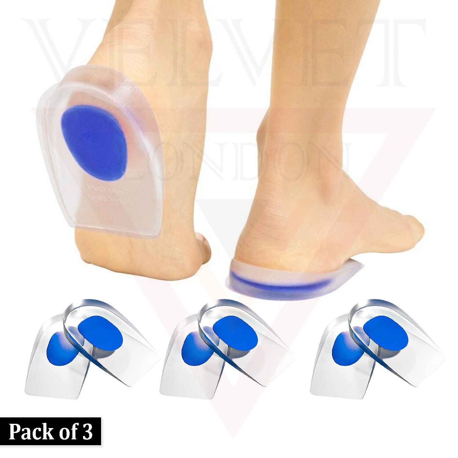 3pcs Shoe Inserts Silicone Gel Heel Cups Support Pads Plantar Fasciitis Cushion