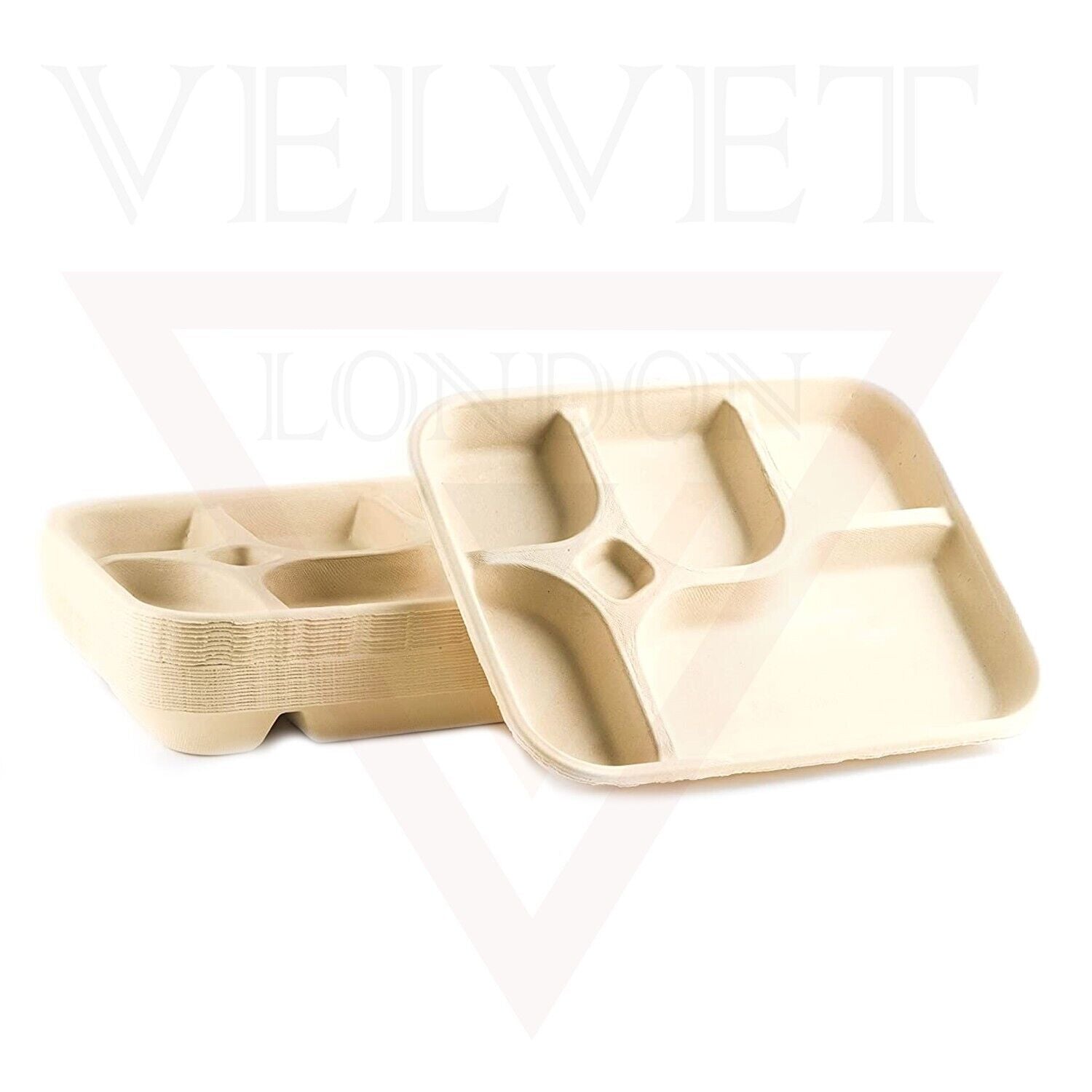 25 50 100 Sugarcane 5 Compartment Tray Bagasse Plates Biodegradable Partyware