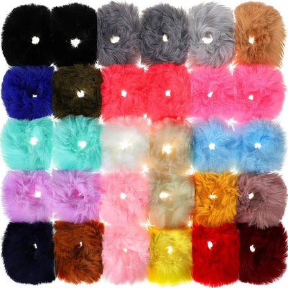 12x Plush Hair Scrunchies Faux Fur Hair Tie Rope Elastic Hair Band Bobbles UK