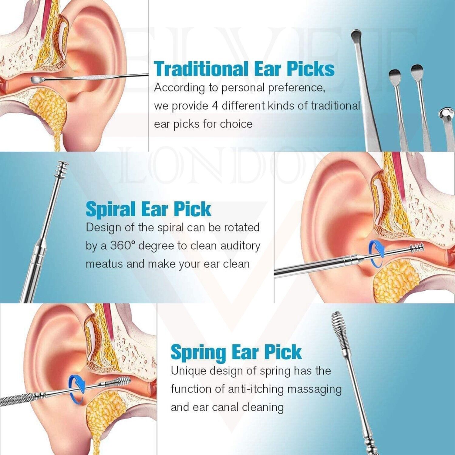 Professional Earplugs and Wax Tool Set, with an Ear Pick Storage Bucket 6pcs