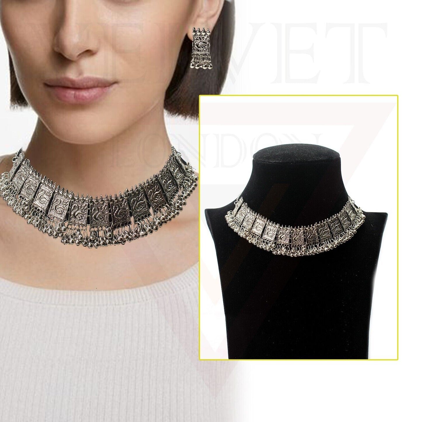 Traditional Boho Choker Jewellery Set Antique Oxidized Necklace Gift