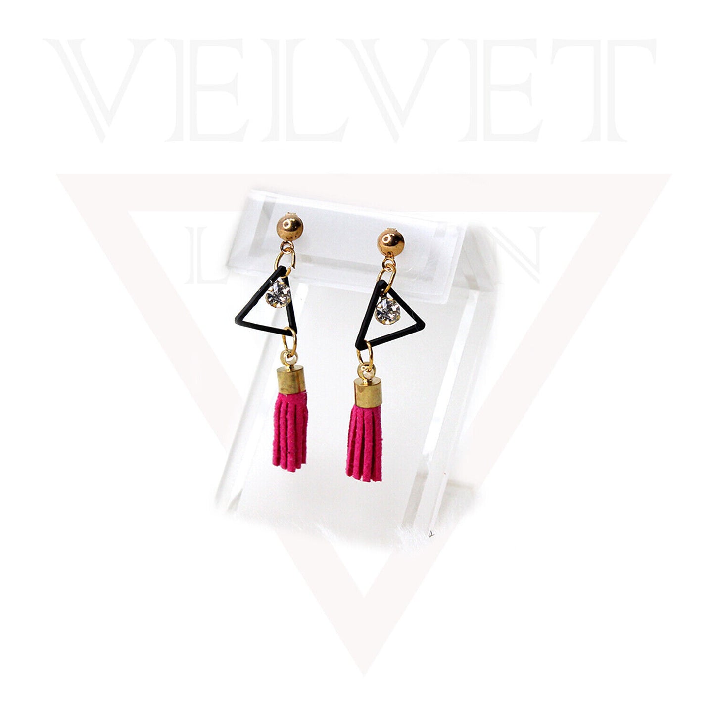 Stud Earrings Triangle Shape Rhinestone Long Tassel Hook Dangle Drop Earrings